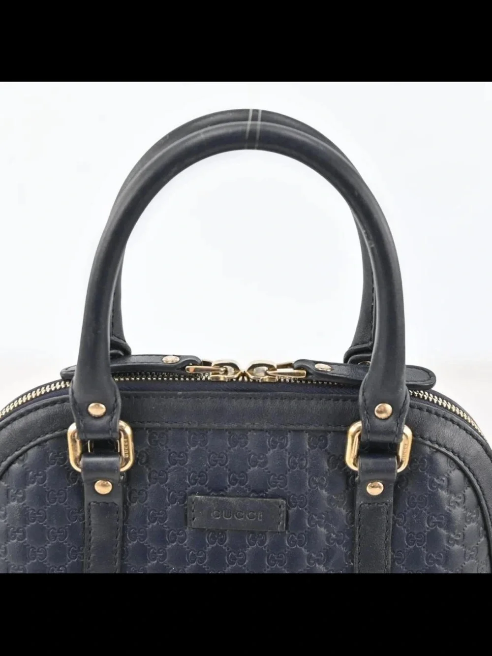 Gucci Navy and Black Embossed GG Dome Satchel